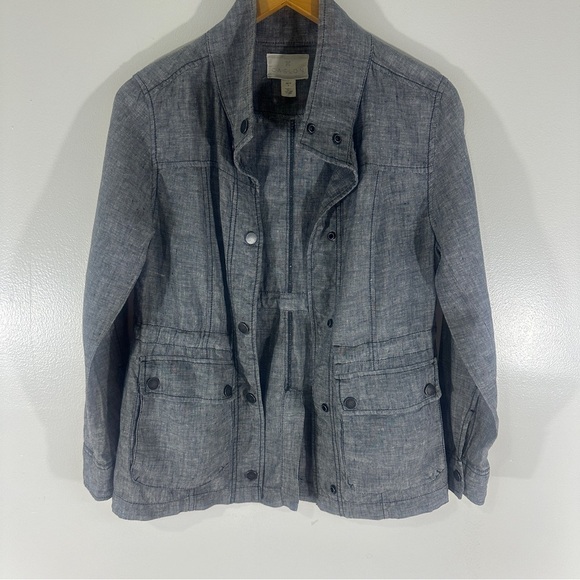 Caslon Women’s Cinch Waist Linen Utility Jacket Heather Black Small Petite - Picture 9 of 10